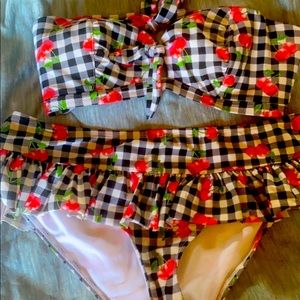 Black checkered cherry bikini